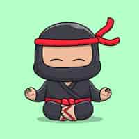 Free vector cute ninja meditation yoga cartoon vector icon illustration people holiday icon concept isolated
