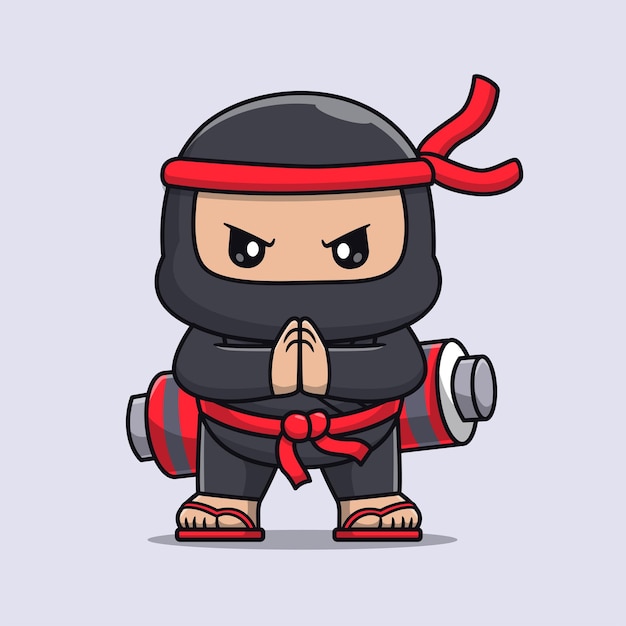 Vettore gratuito simpatico ninja con jutsu roll cartoon icona vettore illustrazione persone icona vacanza concetto isolato