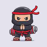 Free vector cute ninja with jutsu roll cartoon vector icon illustration people holiday icon concept isolated