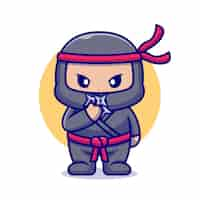 Free vector cute ninja with shuriken cartoon. flat cartoon style