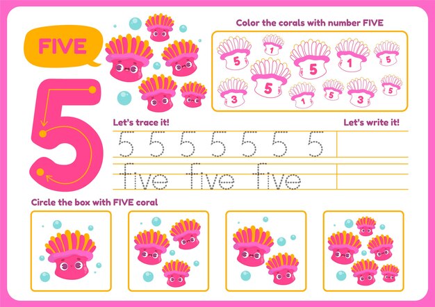 Cute number five worksheet for children