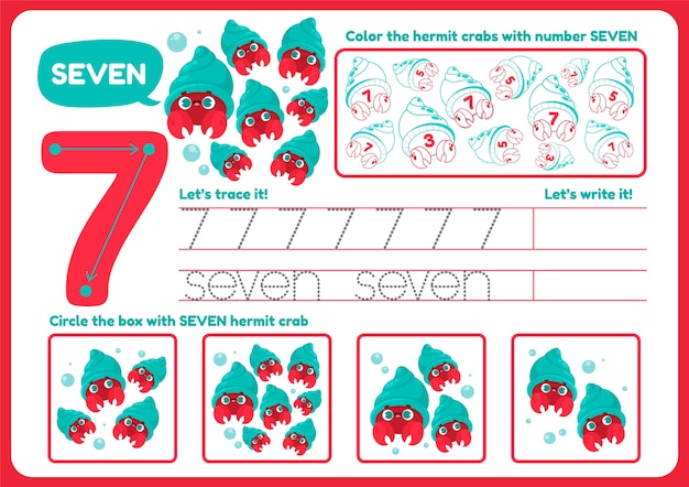 Cute number seven worksheet for children