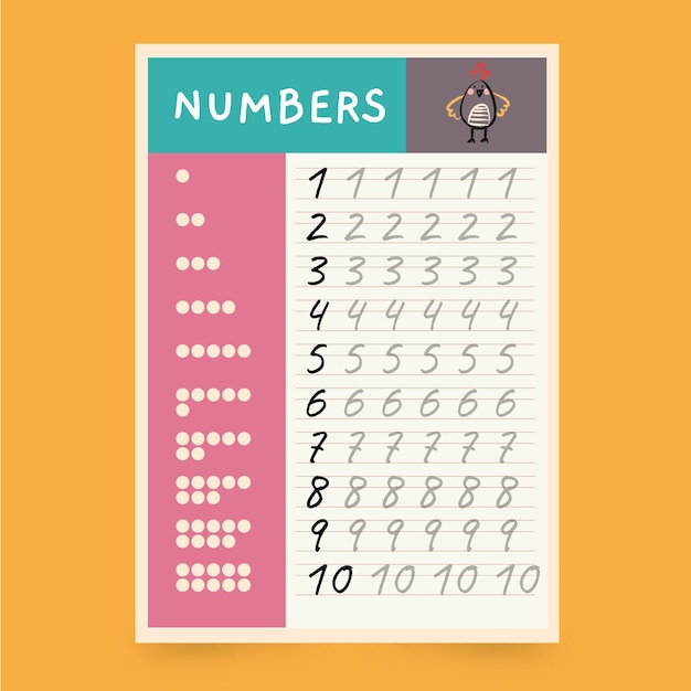Cute number tracing worksheet template