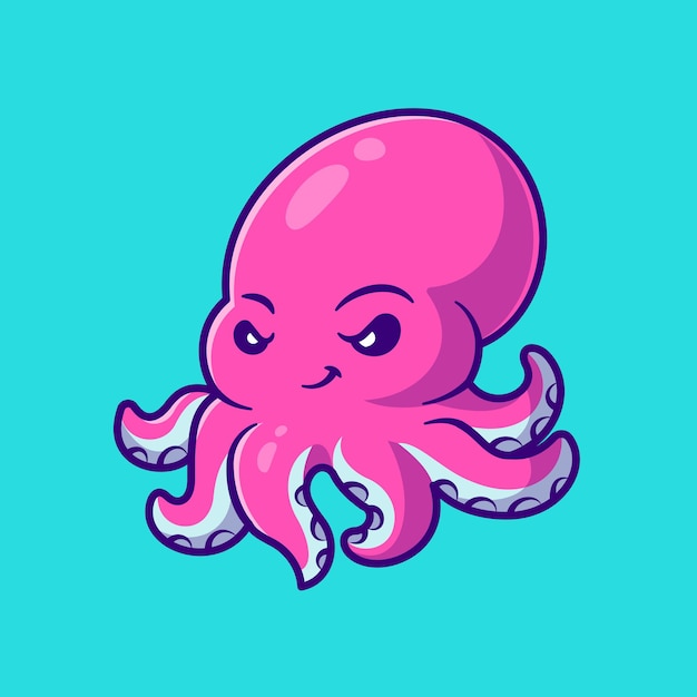 Cute Octopus Cartoon Vector Icon Illustration. Animal Nature Icon Concept Isolated Premium Vector. Flat Cartoon Style