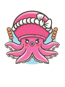 Милый осьминог повар мультипликационный персонаж талисман