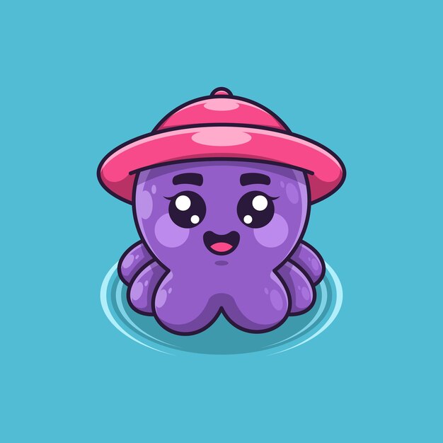 Cute octopus wearing pink hat cartoon