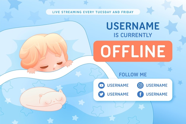 Free vector cute offline twitch banner with boy character