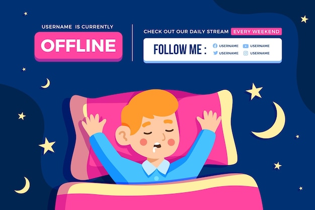 Free vector cute offline twitch banner with boy