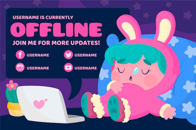 Cute offline twitch banner with character