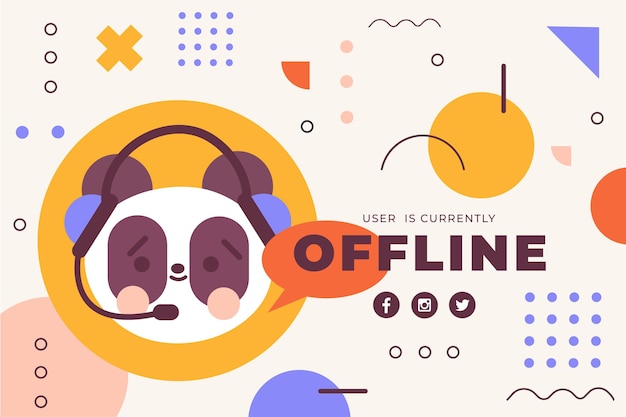 Free vector cute offline twitch banner with panda bear