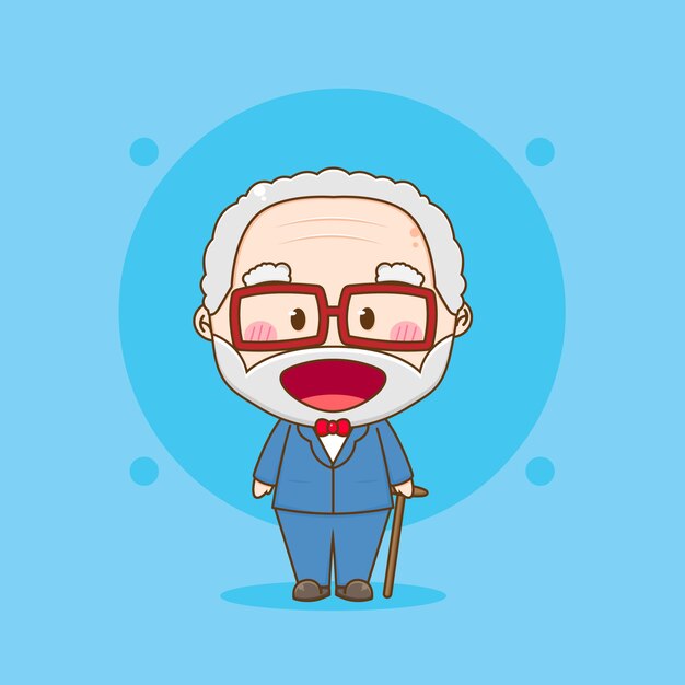フォーマルスーツちびキャラクターイラストでかわいい老人 プレミアムベクター