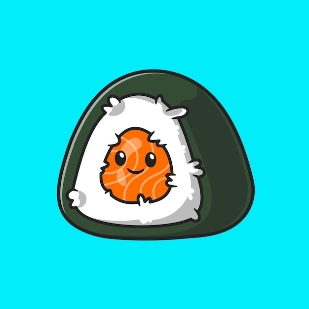 Cute onigiri sushi cartoon vector icon illustration. food object icon concept isolated premium vector. flat cartoon style