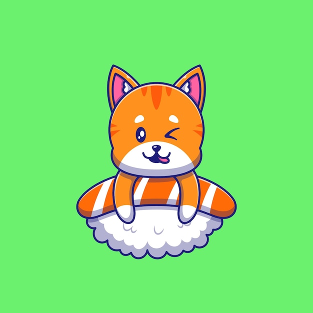 寿司イラストの上にウインクするかわいいオレンジ色の猫 猫のマスコット漫画のキャラクター動物アイコンの概念が分離されました プレミアムベクター