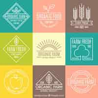 Free vector cute organic logotypes with outline for farm