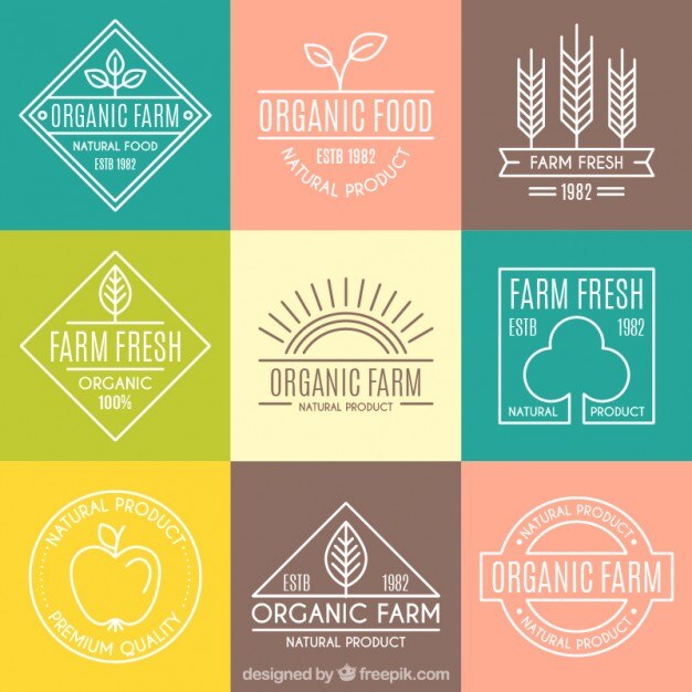 Free Vector cute organic logotypes with outline for farm