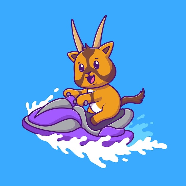 Cute Oryx Riding Ski Boat Cartoon Vector Icon Illustration. Animal Sport Icon Concept Isolated Premium Vector. Flat Cartoon Style