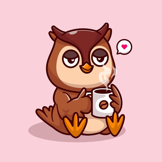 Cute Owl Drinking Coffee Cartoon Vector Icon Illustration Animal Drink Icon Concept Isolated Flat