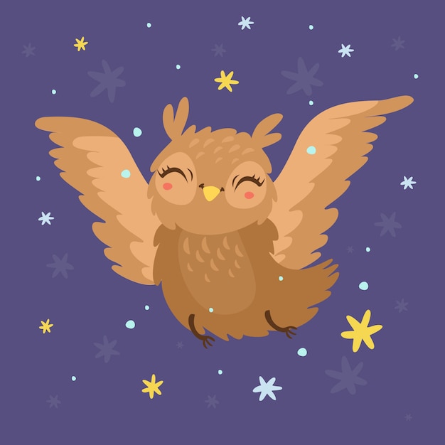 Cute owl in the night sky