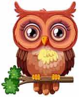 Free vector cute owl perched on a branch
