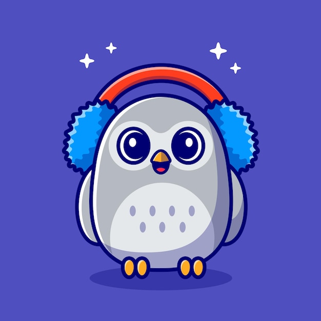 Free vector cute owl wearing earmuffs cartoon icon illustration.