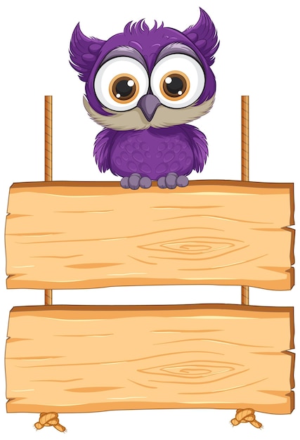 Free vector cute owl with blank wooden signs