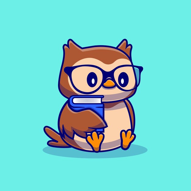 Cute Owl With Book Cartoon Illustration