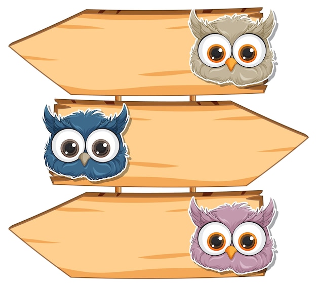 Free vector cute owls on directional wooden signs