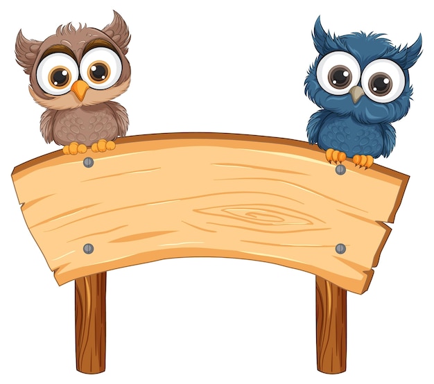 Cute Owls Holding a Wooden Sign