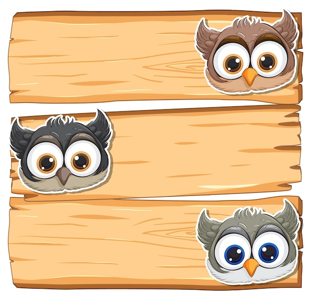 Free vector cute owls on wooden signboard