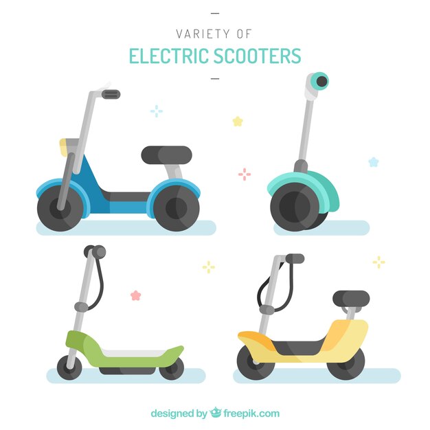 Cute pack of flat electric scooters