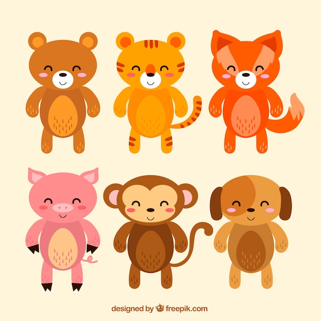 Cute pack of happy animals with flat design