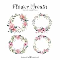 Free vector cute pack of watercolor floral wreaths