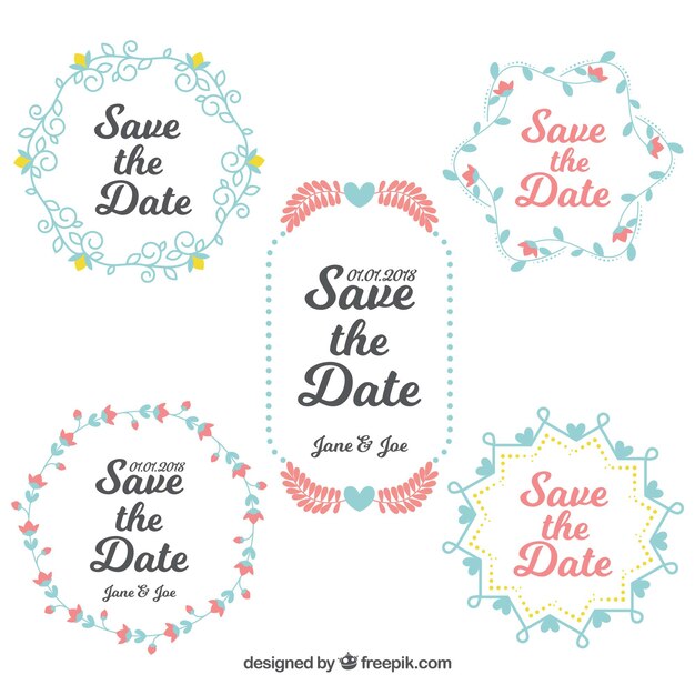 Cute pack of wedding labels with floral frame