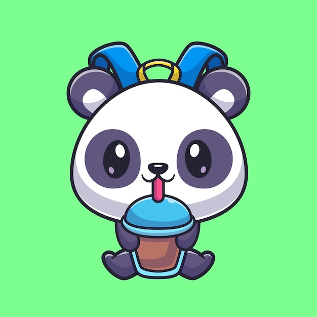 Cute Panda Bag Drink Boba Milk Tea Cartoon Vector Icon Illustration Animal Drink Icon Isolated