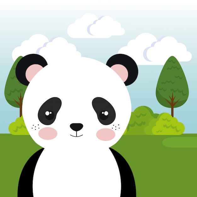 cute panda bear in the field landscape character