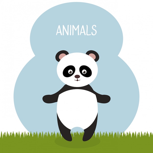 Бесплатное векторное изображение Милая панда в поле пейзаж персонажа