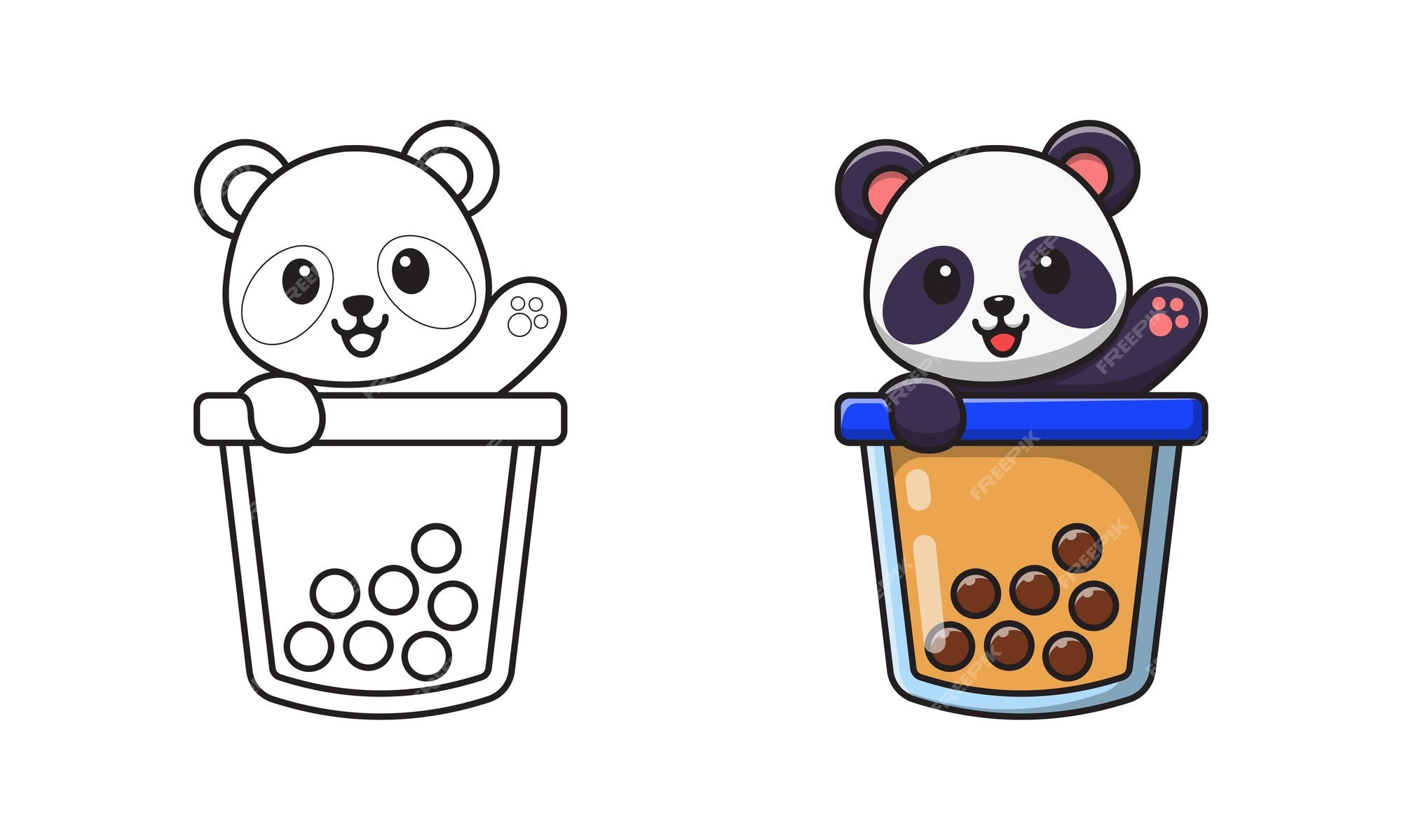 Premium Vector   Cute panda in bubble tea cartoon coloring pages ...