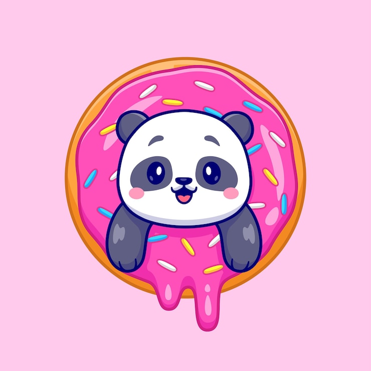 Free Vector cute panda in doughnut cartoon vector icon illustration. animal food icon concept isolated premium vector. flat cartoon style