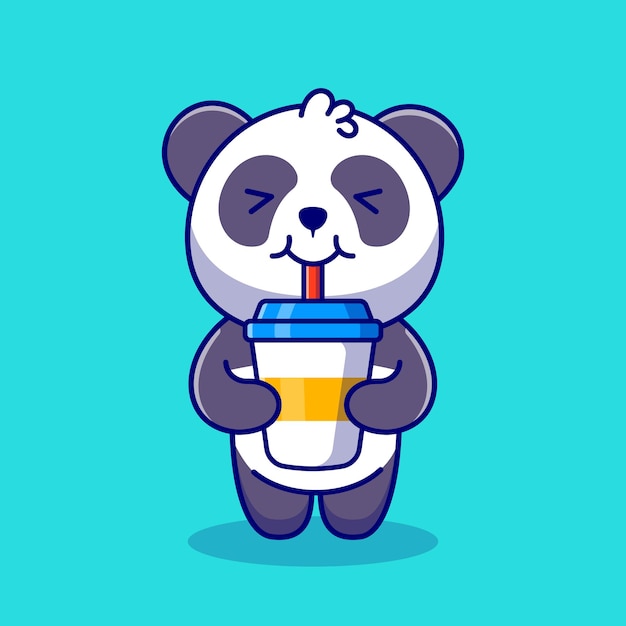 Free vector cute panda drink coffee cartoon icon illustration.