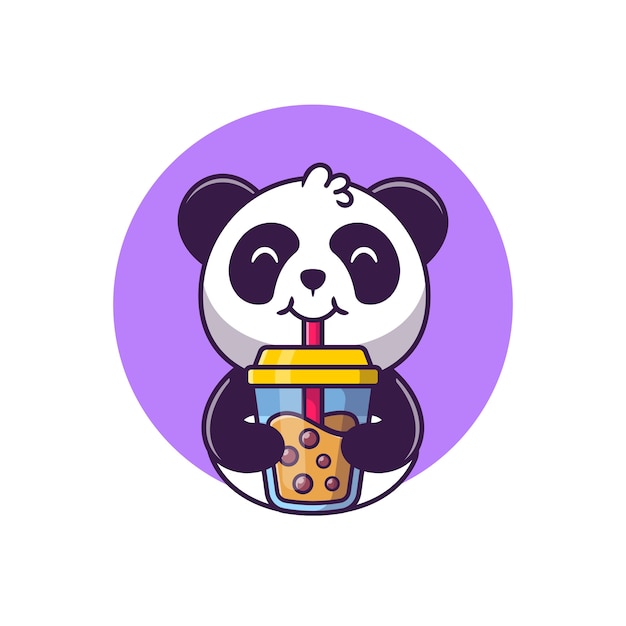 Free vector cute panda drinking boba milk tea cartoon vector  illustration animal food  concept isolated  vector. flat cartoon style