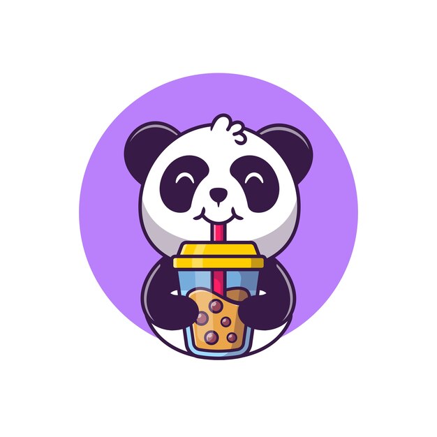 Cute Panda Drinking Boba Milk Tea Cartoon Vector  Illustration Animal Food  Concept Isolated  Vector. Flat Cartoon Style