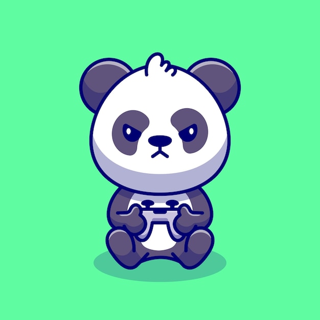 Cute Panda Gaming Cartoon Icon Illustration. Animal Technology Icon Concept Premium. Flat Cartoon Style