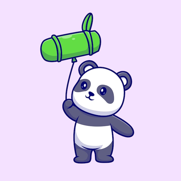 Free vector cute panda holding bamboo balloon cartoon vector icon illustration. animal holiday icon isolated