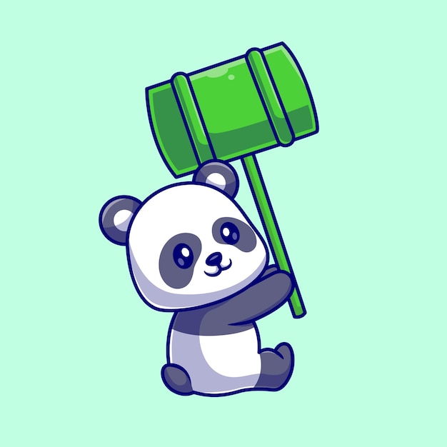 Free vector cute panda holding bamboo balloon cartoon vector icon illustration. animal nature icon isolated flat