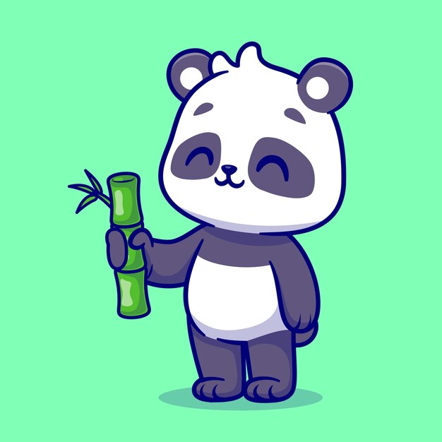Cute Panda Holding Bamboo Cartoon Vector Icon Illustration Animal Nature Icon Concept Isolated Flat