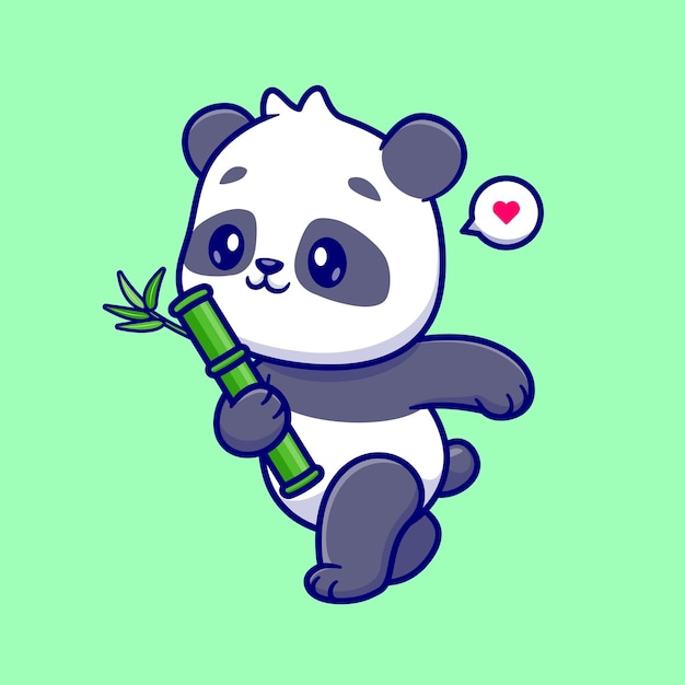 Cute Panda Holding Bamboo Cartoon Vector Icon Illustration. Animal Nature Icon Concept Isolated Flat