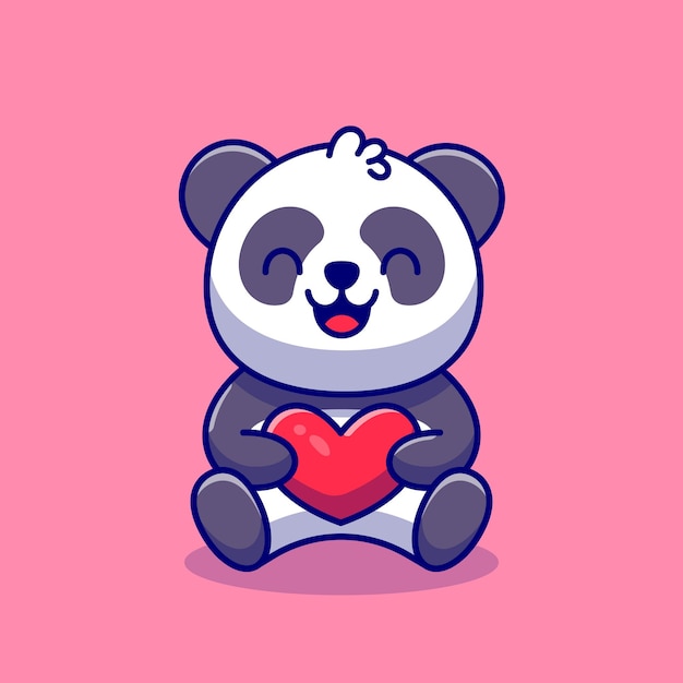 Cute Panda Holding Love Cartoon Icon Illustration.