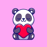 Cute panda holding love heart cartoon vector icon illustration. animal nature icon concept isolated premium vector. flat cartoon style