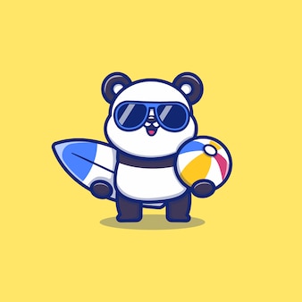 サーフボードと夏のボール漫画のベクトルアイコンイラストを保持しているかわいいパンダ 動物夏アイコンコンセプト分離プレミアムベクトル フラット漫画スタイル プレミアムベクター サーフボードと夏のボール漫画のベクトルアイコンイラストを保持しているかわいいパンダ 動物夏アイコンコンセプト分離プレミアムベクトル フラット漫画スタイル プレミアムベクター