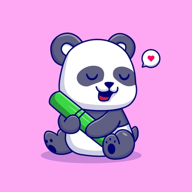 Free vector cute panda hug bamboo cartoon vector icon illustration. animal nature icon concept isolated premium